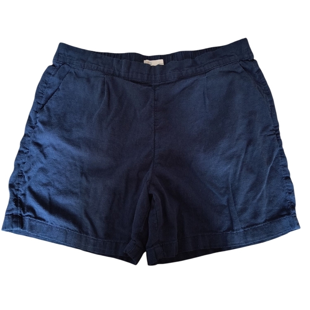 2 Pair Croft & Barrow Linen Blend Pull On Shorts In Navy And Oatmeal Size L - Picture 4 of 12